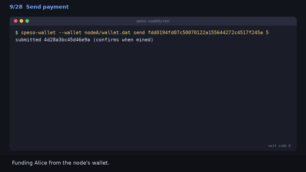 Send payment: Funding Alice from the node's wallet.