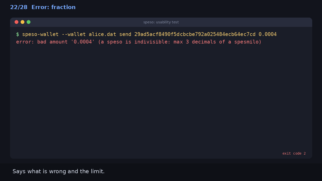 Error: fraction: Says what is wrong and the limit.