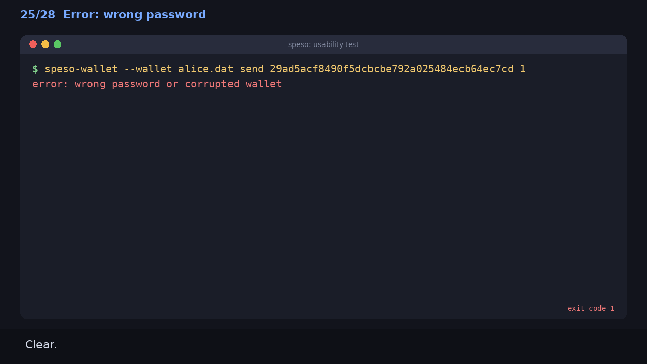 Error: wrong password: Clear.